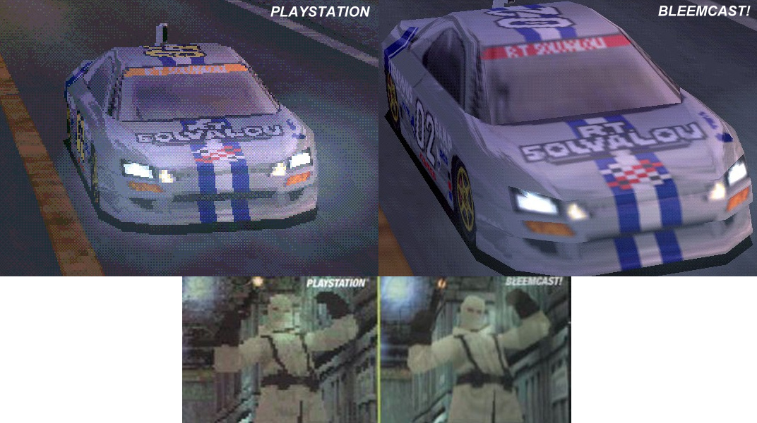 Anti-Aliasing in Ridge Racer: Type 4 und Metal Gear Solid (PlayStation: links / Dreamcast: rechts) Anti Aliasing